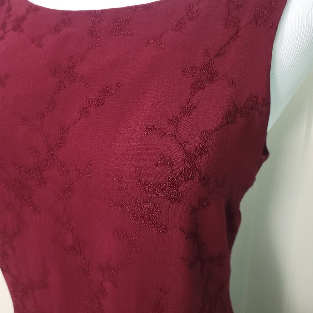 Vtg Ann Taylor Y2k Whimsigoth Floral Embroidered Sheer Maroon Sheath MaxiDress 8 - Picture 3 of 16